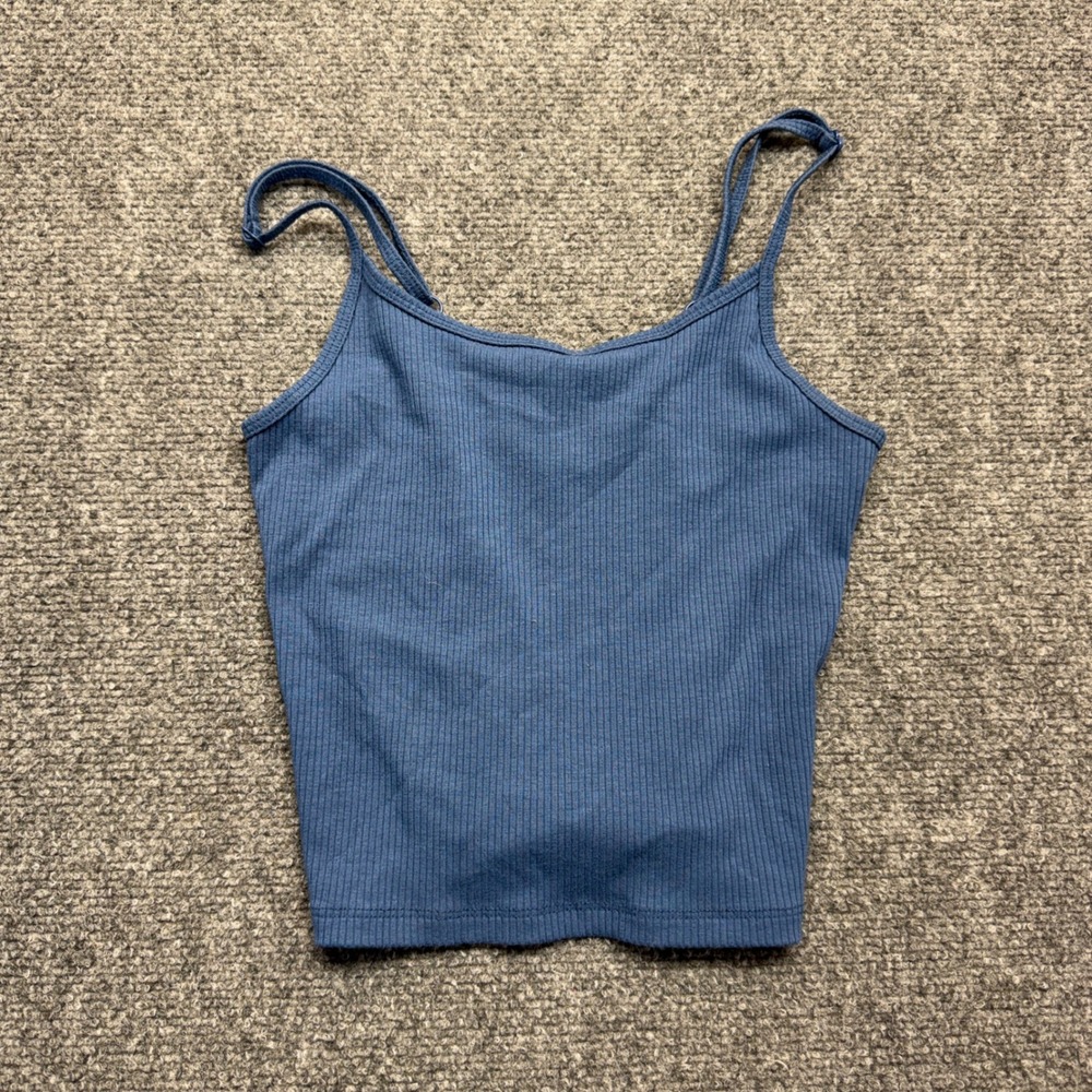 American Eagle Blue Ribbed Cami Tank Top Adjustable Straps Small Cropped Cami